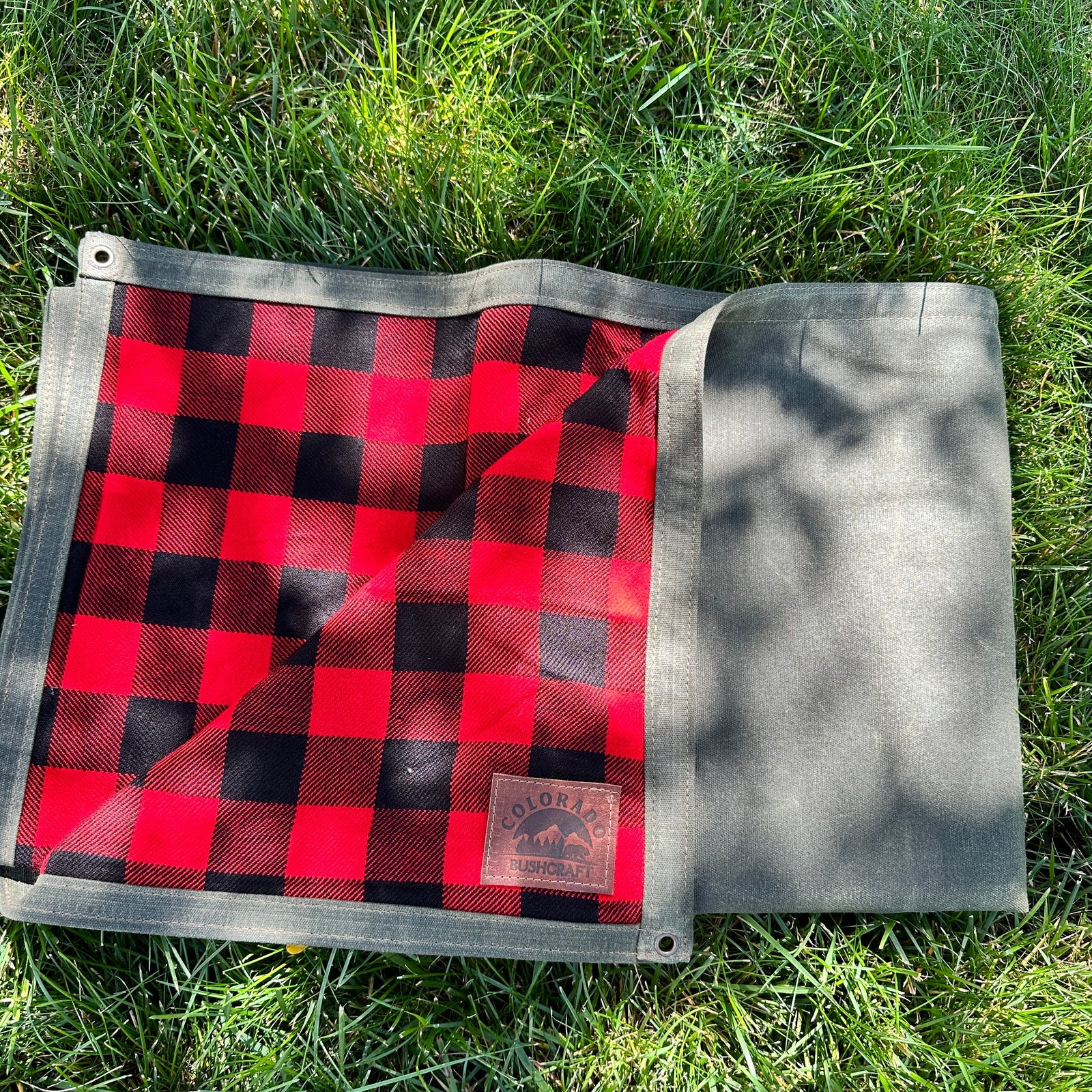 Extra Large Waxed Canvas and Buffalo Plaid Wool Lined Bushcraft Ground Cloth