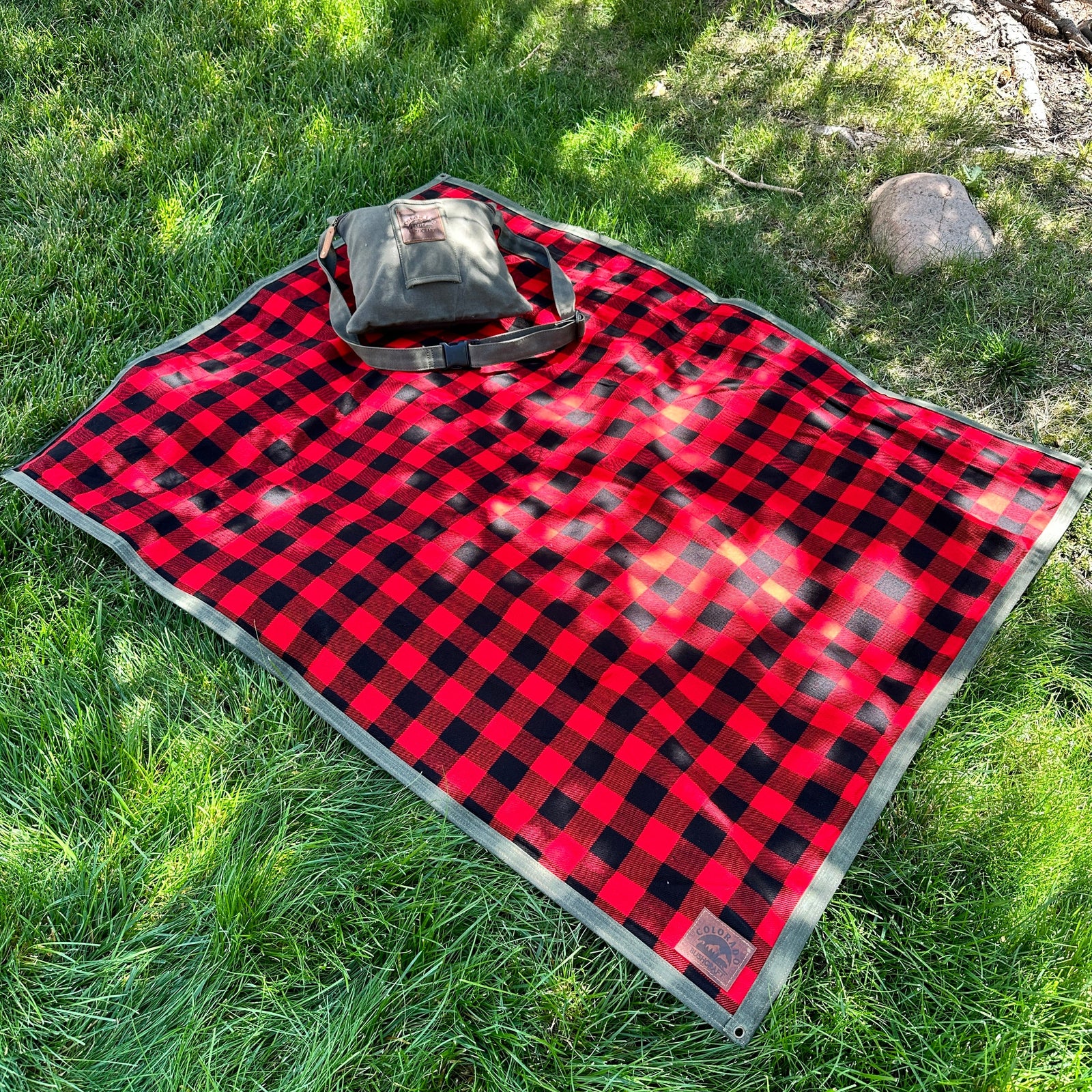Extra Large Waxed Canvas and Buffalo Plaid Wool Lined Bushcraft Ground Cloth