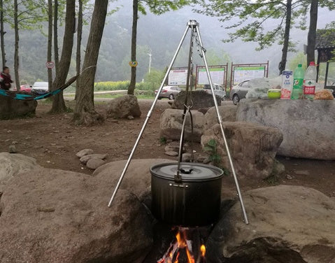 Camping outdoor campfire tripod hanging pot picnic fire bracket aluminum alloy tripod camping supplies